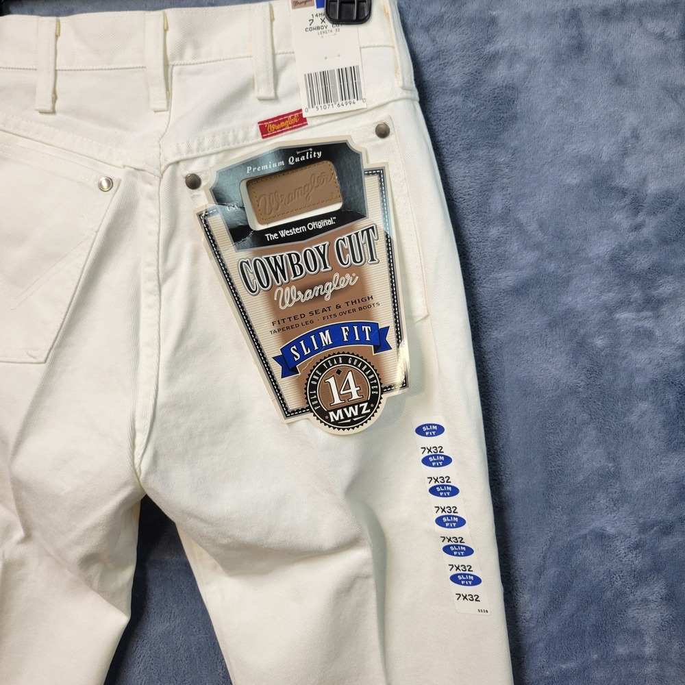 Wrangler Cowboy Cut 14MWZ Slim Fit White Jeans Men's Size 7x32 NWT USA Western